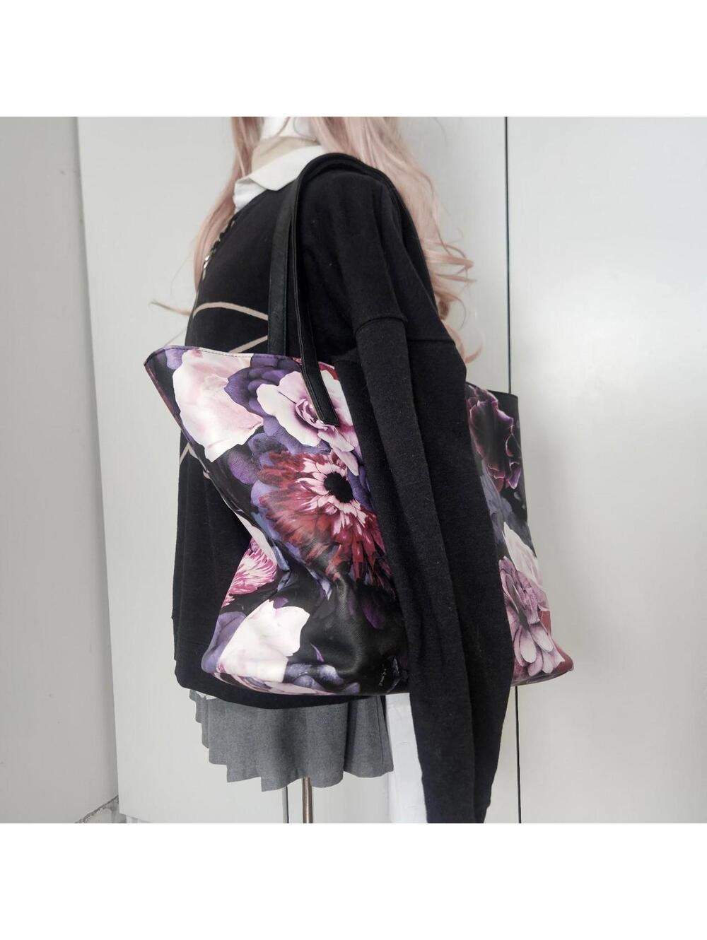 whimsigoth dark Floral tote bag